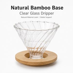 Filtre à café manuel réutilisable en verre borosilicate de haute qualité avec poignée et base en bois de bambou et noyer pour vente en gros - Product Image 4