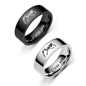 2020 Europe et États-Unis Explosif Titane Acier Rétro amour Ilove You Main dans la main Couple Anneau En Gros - Product Image 6
