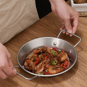 Teglie piatte in acciaio inox 304 retrò con 2 orecchie vassoi per patatine fritte cucina piatto per salsa Snack anfora Barbecue - Product Image 6