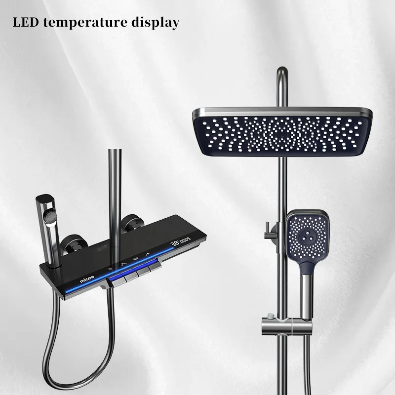 Sang trọng Brass LED tắm Mixer Set với hiển thị kỹ thuật số lượng mưa hệ thống vòi hoa sen 4 chức năng phòng tắm vòi hoa sen vòi