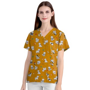 Uniforme de Enfermería Floral con Cuello en V para Hombre y Mujer, Ropa de Trabajo de Algodón, Uniforme de Hospital de Manga Corta, Multicolor - Product Image 6