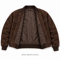 Blouson Bomber en Daim Personnalisé pour Homme, OEM ODM, Marron, Façon Daim, Boutons sur le Devant, Poches à Rabat, Veste Décontractée Vintage