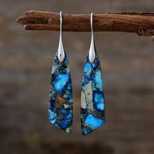 Pendientes Largos Geométricos de Jaspe de Sedimento Marino Natural, Estilo Bohemia, Chapados en Oro de 18K, con Cuarzo Morado y Azul, Joyería de Regalo - Product Image 5