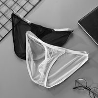 Stock disponible, livraison rapide : String respirant en maille transparente et soie glacée imprimée pour homme |   Pochette U-Convex à taille basse, élégante et transparente