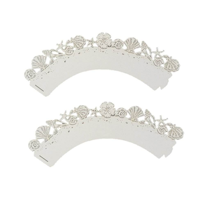 Papier d'emballage pour cupcakes blanc avec motif de coquillages marins et de fleurs en croix pour la décoration de muffins pour les fêtes de mariage - Product Image 3