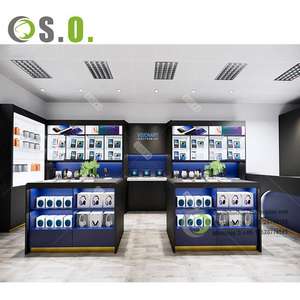 Estación de trabajo para teléfono móvil, mueble de madera blanca personalizado, decoración para <span class=keywords><strong>tienda</strong></span> de juegos de <span class=keywords><strong>Playstation</strong></span>, estante para teléfono móvil - Product Image 6