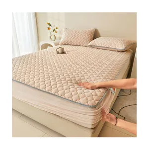 150x200 + 30cm cama equipado folha set, aveludado macio antiderrapante capa protetora para cama colchão protector & fronha