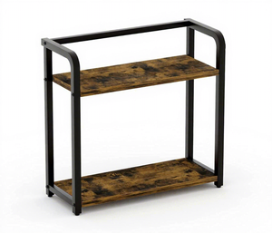2-Tier Kitchen Organizer Rack Wooden Countertop Storage <b>Stand</b> with Rustic Brown <b>Shelves</b> and Black Metal Frame Spice Rack - Product Image 1