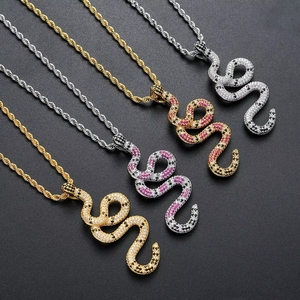 Collana con ciondolo serpente colorato Iced Out, brillante, con zirconi cubici, stile Hip Hop, gioielli di lusso da strada per uomo, personalizzabile - Product Image 5