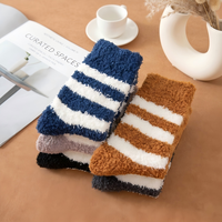 ViEinkaufen 6 paires de chaussettes pantoufles moelleuses pour hommes, respirantes, au-dessus du genou, confortables pour dormir, chaudes et douces, à rayures, pour l'hiver