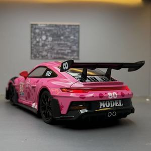 Coche de juguete de metal fundido a presión Porsche 911 GT3 Tiranosaurio 1:24 con sonido y luz, puertas que se abren, modelo de aleación coleccionable decorativo - Product Image 6
