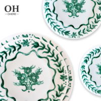 Ensemble de vaisselle en porcelaine de Chine osseuse de qualité supérieure fleur verte de Style occidental pour la décoration de plaque de chargeur Vajilla écologique pour