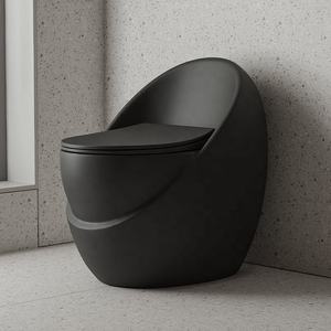 WC moderne populaire à double chasse, à sortie verticale, avec abattant à fermeture douce, allongé, coloré, noir mat, pour salle de bain, à poser au sol - Product Image 1
