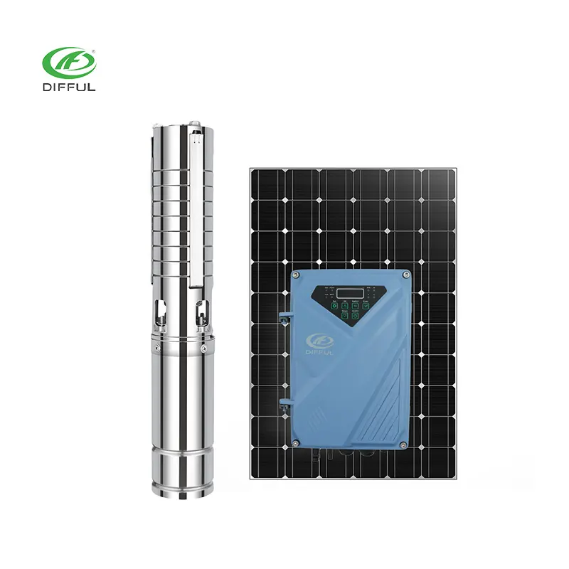 Difful brand 200m head ACDC hybrid solar water pump irrigation submersible electric well pump