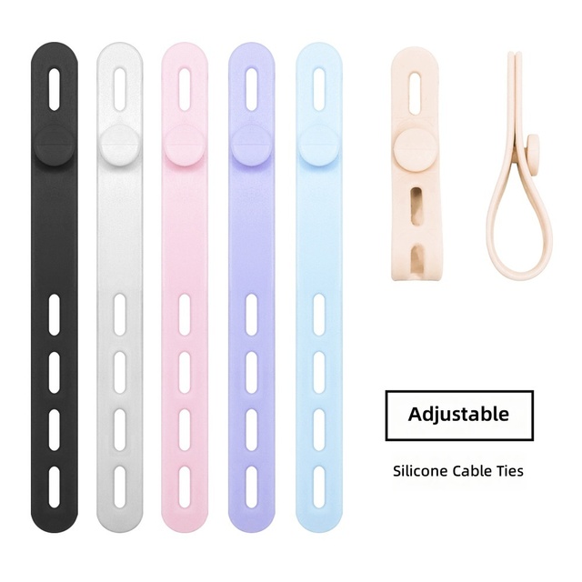 Elastic Silicone Cable Ties Soft Adjustable Cable Straps Cord Bundle Organizer Wrap Reusable Wire Management with Lock Buckle
