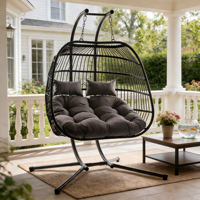Oeuf suspendu à double siège pour l'intérieur Chaise d'usine en rotin PE Chaise balançoire pour l'extérieur