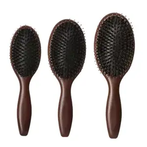 Customized Logo Boar Bristle Beech Wood Air Cushion Comb Head Cleaning Airbag Combs Wooden Detangling Massage Hair Brush