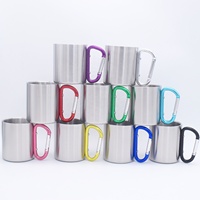Tasse à café à Double paroi en acier inoxydable, personnalisable, avec poignée, mousqueton, gobelet pour voyage, Sports de plein air, pour boire de l'eau, pour le Camping, 220ml