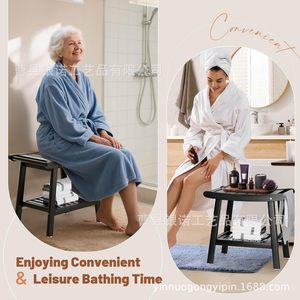 Chaise de douche en bois Yin Nuo avec accoudoirs, tabouret de salle de bain à double rangement pour la baignoire et la douche - Product Image 3