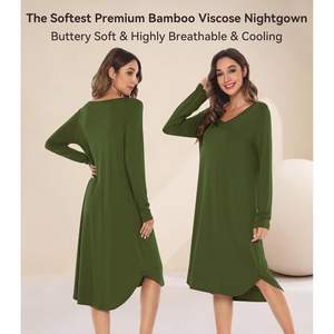 Chemise de nuit personnalisée en viscose de bambou pour femme, manches longues, douce, rafraîchissante, pyjama, vêtements de nuit, tailles S à 4X - Product Image 5