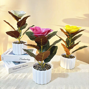 Magnolia artificielle à 9 feuilles, fleur unique, bonsaï 27 cm, pour décorations de bureau, plantes en pot - Product Image 1