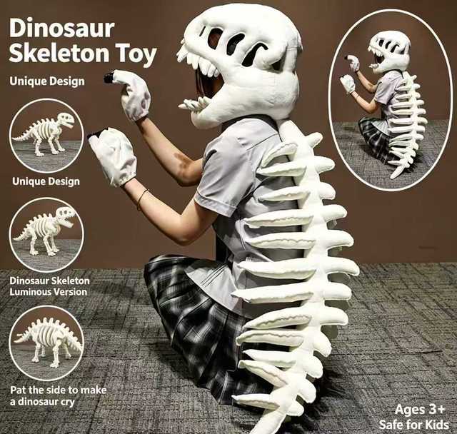 Dinosaur Skeleton Plush Toy OEM Dino Stuffed Animal Toy Sound Gloves Cosplay Halloween Party Gift Custom Design Wholesale