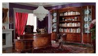 Ensemble de meubles de bureau de luxe français d'époque, table de direction et chaise en cuir, bureau classique en bois massif