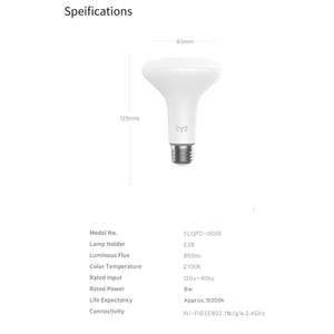 Paquete de 2 bombillas inteligentes <span class=keywords><strong>Yeelight</strong></span> W3 120V 8W luz blanca Mijia App compatible con dispositivo inteligente para el hogar con interfaz E26 Material plástico - Product Image 3