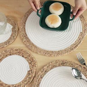 Теплые скандинавские круглые подставки из натуральной соломенной мозаики с хлопковым канатом для изоляции, деревенский декор для чашек и посуды - Product Image 6