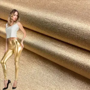 Couro sintético PU Revestimento High Stretch Metallic Gold Womens Legging Gilding Tecido