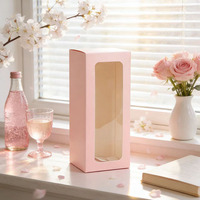 Boîte cadeau en carton écologique personnalisée 8x8x20cm avec fenêtre en PVC pour les fleurs de la Saint-Valentin et l'emballage de verres à vin, finition mate