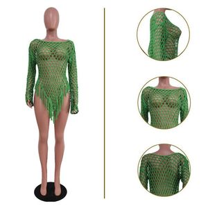 Mùa hè của phụ nữ thời trang bãi biển ăn mặc mới Châu Âu phong cách Mỹ tay dệt kim lưới lớn tua sexy qua biên giới nguồn - Product Image 5