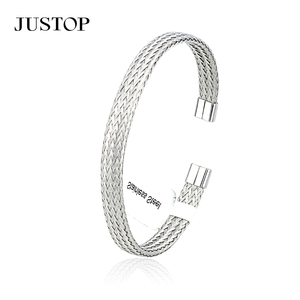 JUSTOP Stainless Steel Cuff <b>Bracelet</b> Hexagon Textured Unisex Fashion Bangle Classic Design Trendy - Product Image 2