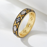 Peishang Schmuck 925 Sterling Silber 14K Vergoldet Bague Vintage Runder Zirkon Schwarzer Emaille-Einlage Ring