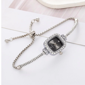 Thời trang phụ nữ vuông thạch anh xem Bling long lanh kim cương Đồng hồ tự do điều chỉnh mỏng manh Vòng đeo tay đồng hồ đeo tay - Product Image 4