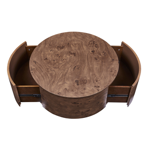 Burl Wood Rotating Coffee <b>Table</b> with 2 Drawers, 360° Rotating Top, Walnut - Product Image 2