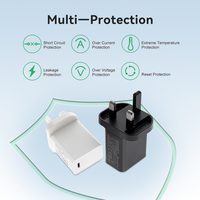Enchufe del Reino Unido CE UKCA RoHS Aprobación Mini portátil Tipo C Cargador USB C Carga rápida Cargador de 20 vatios 20W para iPhone