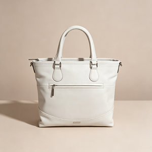 Women White <b>Soft</b> Faux Leather Tote Bag Detachable Shoulder Strap Large Capacity <b>Handbag</b> - Product Image 2