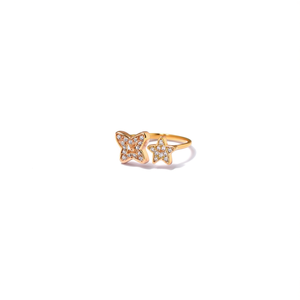 Bague tendance en acier inoxydable plaqué or, motif papillon et étoile avec détail diamant - Product Image 2