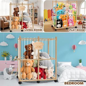 Zoo di animali imbottiti in legno Mobile con ruote-torre di grande capacità per la raccolta di giocattoli di peluche - Product Image 6
