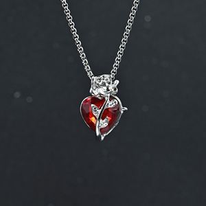 Gothic Rose Red Love Necklace with Dainty Silver Heart Pendant Women's Fashion Rope <b>Chain</b> Jewelry Personalized Wedding Gifts - Product Image 3