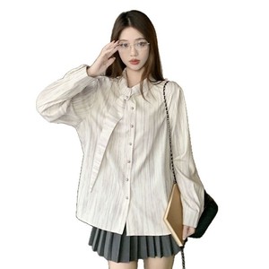 Camisa Francesa con Cuello Tie Dye para Mujer, Manga Larga, Rayas, Botones, Corte Holgado, Diseño 3D para Uso Diario - Product Image 3