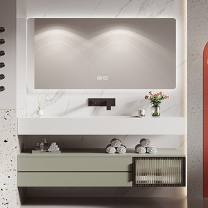 Mueble de Baño Estilo Crema Cálido con Lavabo, Mueble Independiente con Gabinete de Madera Sólida - Product Image 2