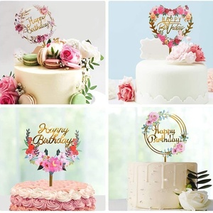 Fiori colorati stampati in acrilico popolare Premium Lucite taglio Laser festa buon <span class=keywords><strong>compleanno</strong></span> matrimonio giorno della <span class=keywords><strong>torta</strong></span> Topper <span class=keywords><strong>decorazione</strong></span> - Product Image 4