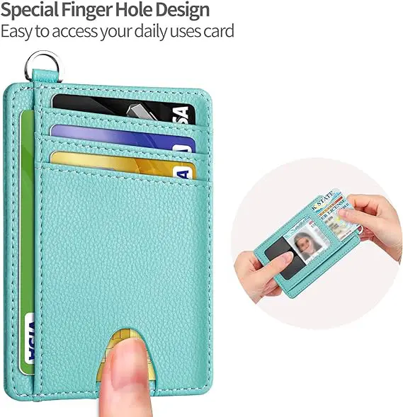 슬림 미니멀리스트 프론트 포켓 지갑, 남성용 여성용 분리형 D-Shackle이 있는 RFID 차단 신용 카드 소지자 지갑