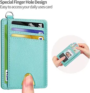 Dompet kantong depan Pria Wanita, dompet saku depan minimalis ramping, tempat kartu kredit pemblokir RFID dengan d-shackle dapat dilepas