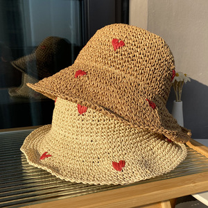 Fufan kỳ nghỉ đáng yêu anh đào cỏ dệt ngư dân phụ nữ chống nắng bãi biển mùa hè dù để che nắng mũ rơm mái hiên lớn - Product Image 1