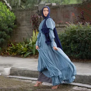 迪拜现代雪纺abaya时尚最新民族服装批发伊斯兰服装连衣裙日期长雪纺abaya