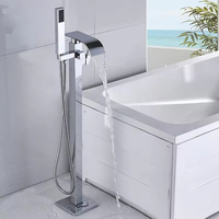 Robinet de baignoire sur pied en laiton chromé poli Hongdec, avec jet de massage, poignée unique, design moderne, valve en céramique