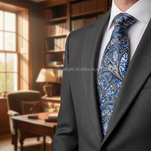 Corbata azul de Paisley 100% Corbata hecha a mano corbata gravate krawatte cravatta diseño de moda cadenas de suministro ágiles - Product Image 3